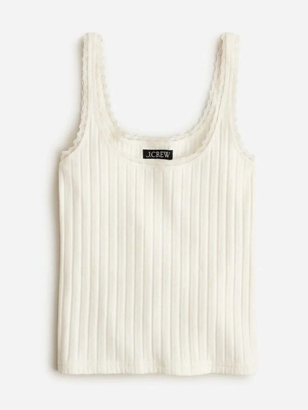 J. Crew Ribbed Lace Trim Pointelle Cotton Blend Camisole Tank Top Ivory L NWOT - Picture 1 of 9